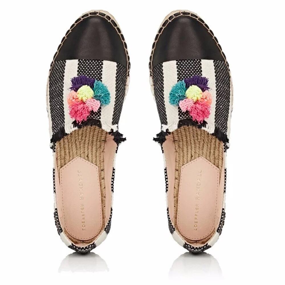 Loeffler Randall Mara Pom Pom Espadrille Slip On Canvas Shoes Women's Size 8B - Picture 2 of 11